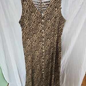 dressbarn Brown Polka Dot Sleeveless Maxi Dress with Button Front